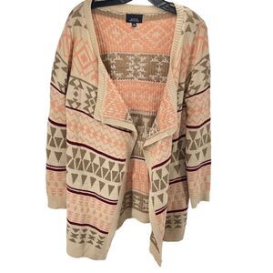 Active Womens Cardigan Sweater Acrylic Long Sleeve Open Front Large Peach Tan